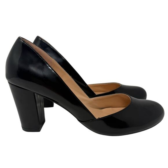 Black Patent Leather Block Heel Pumps Women’s 9.5 Round Toe Slip On - Picture 2 of 9